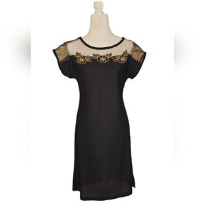 Anonymous designer Black dress with mesh top and gold and black flowers